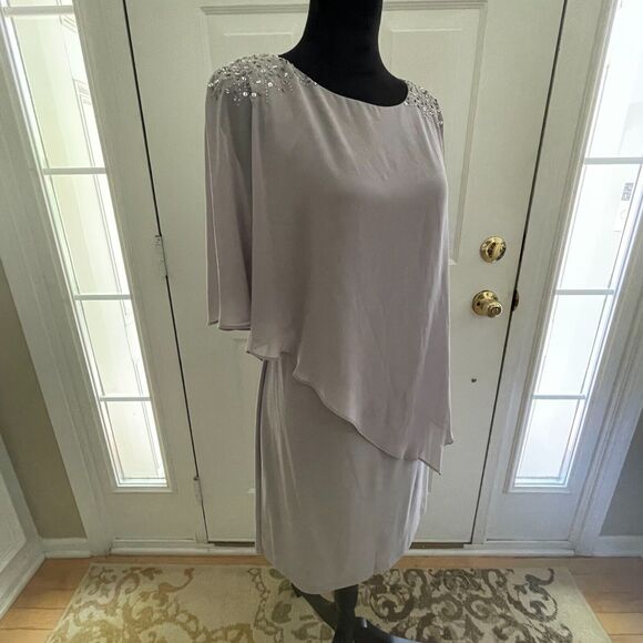 SLNY New York Dress Size 6 Formal Gray Wedding Bride Beaded Layered Holiday - Picture 1 of 16